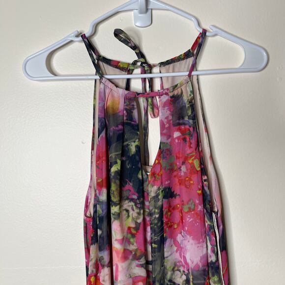 Maggy London Floral Maxi Dress Womens 12 Sleeveless Keyhole Watercolor Spring - Picture 2 of 10